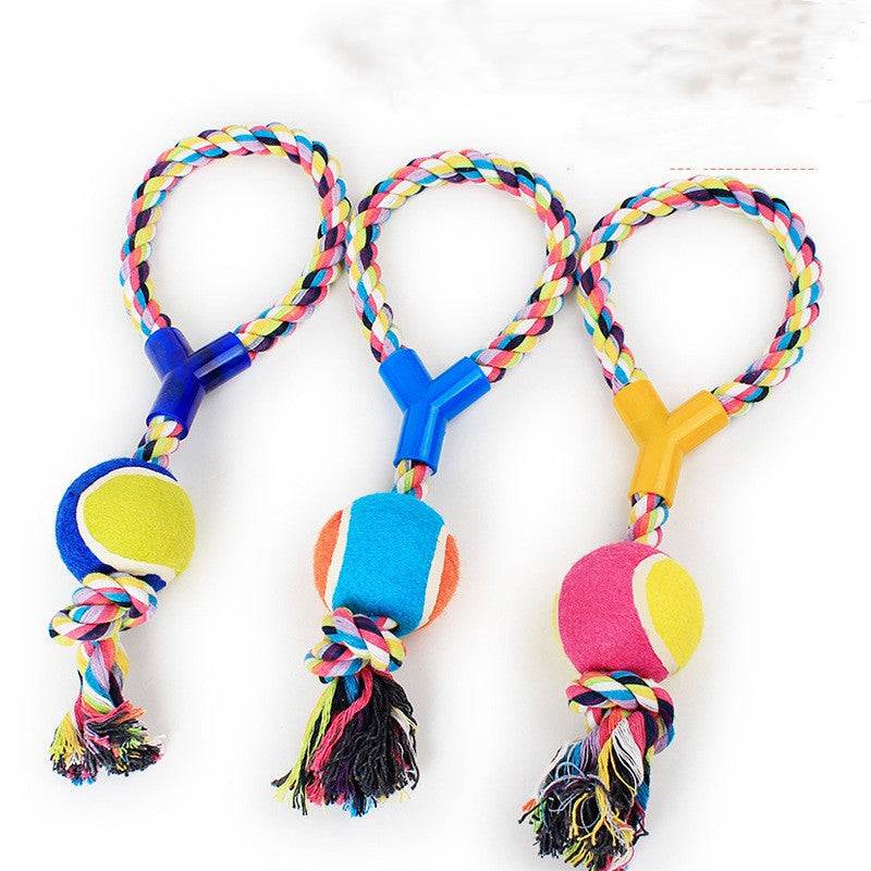 Skylight (alpha) Y- Shaped Style Rope Toy with Tennis Ball Skylight (alpha) Y- Shaped Style Rope Toy with Tennis Ball Product information: Category Pet Rope Toy Product Name Y-Shaped Style Rope Toy with Tennis Ball Company Name Skylight (alpha) (Imports) Material Cotton, tennis ball (wool, nylon and cotton) Weight 0.35Lb (160g) Length 14.9 in (38cm) long Color Received random **Product should be under supervision when in-use