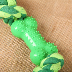 Skylight (alpha) Classic Rope w/Bone Toy  Skylight (alpha) Classic Rope w/Bone Toy Product information: Category Dog Toy Product Name Classic Rope w/Bone Toy Company Name Skylight (alpha) (Imports) Sub-Category Chew Toy Material Plastic, Cotton Size L x W: 10.2in x 2in (26cm x 5cm) Color Green Weight 4.4 oz (125 grams) Other SKU SA-0001-000 Item# DS-SKLA-0010